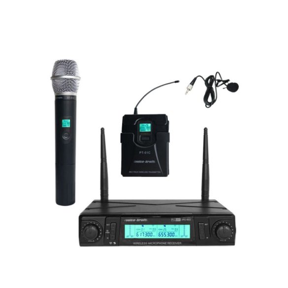 Voice-Kraft JRU-602/LT-4A/PT-51C UHF mikrofon szett, kézi és csíptetős mikrofonnal 